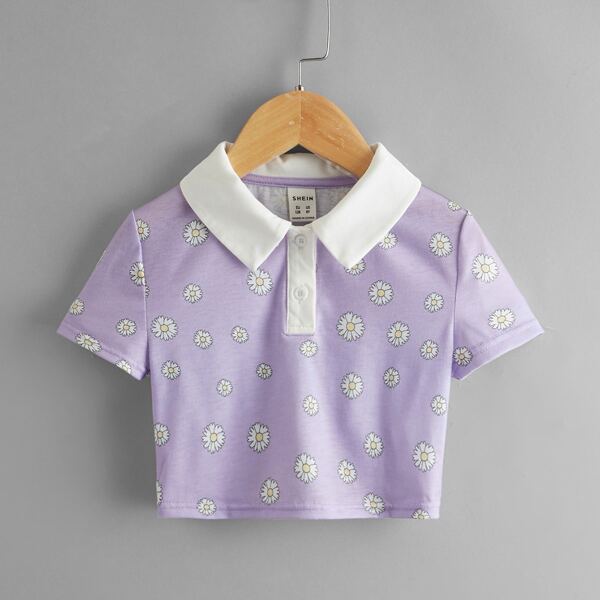 

Girls Daisy Floral Print Tee, Lilac purple
