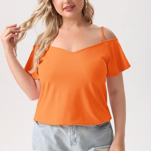 

Plus Cold Shoulder Solid Tee, Orange