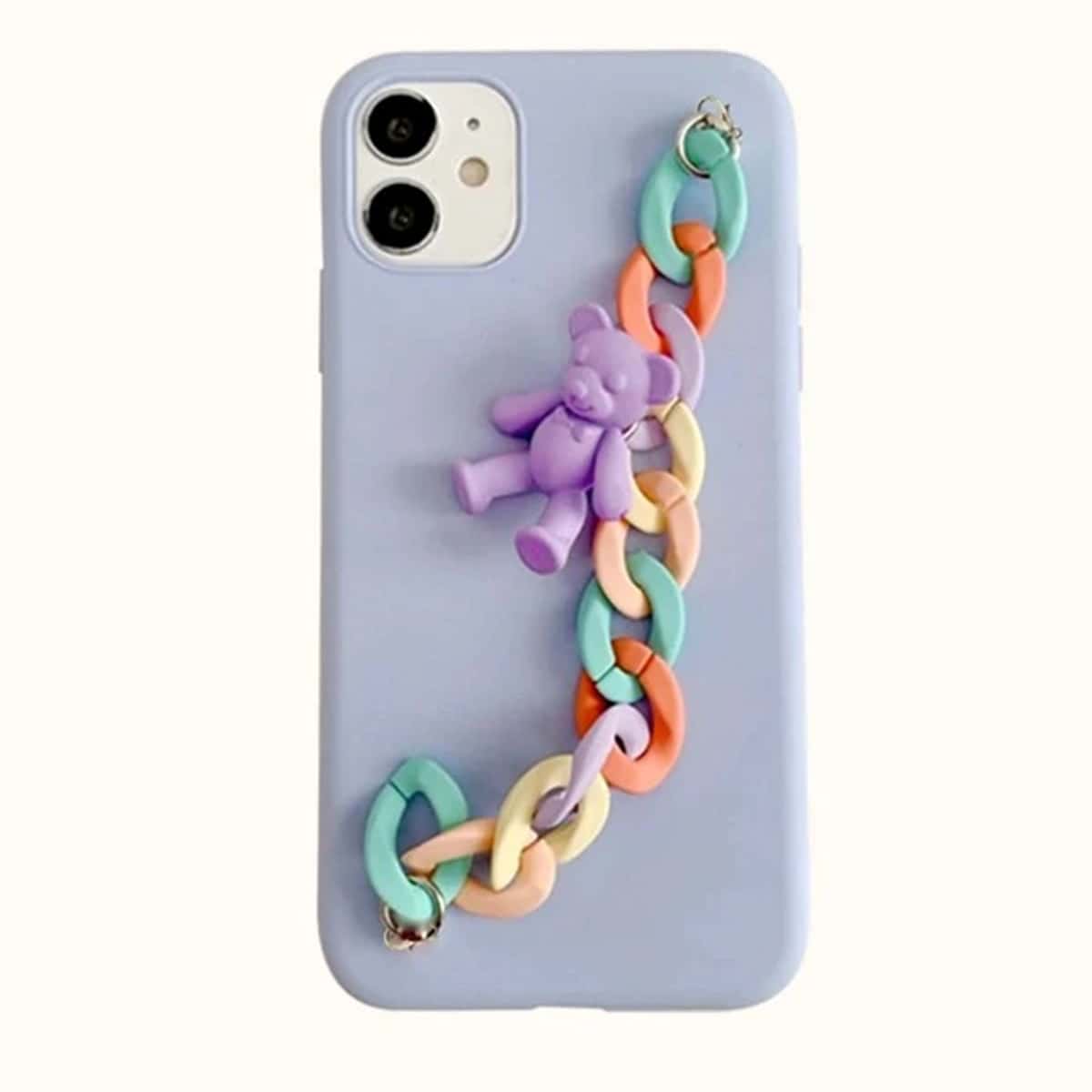 

Cartoon Bear Chain Hand Strap Phone Case, Blue