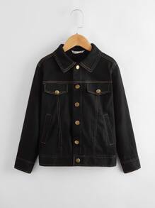 Chaqueta De Niño Detalle De Costura Con Solapa Delantera - Negro - Ver 1