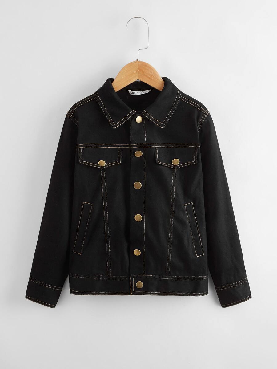Chaqueta De Niño Detalle De Costura Con Solapa Delantera - Negro - Ver 1