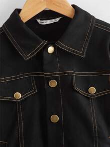 Chaqueta De Niño Detalle De Costura Con Solapa Delantera - Negro - Ver 4
