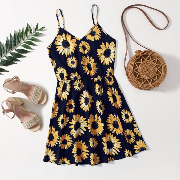 

Plus Sunflower Print Cami Dress, Multicolor