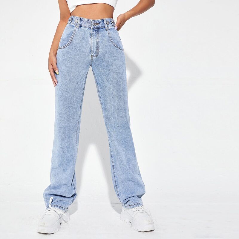 

High Waist Straight Leg Jeans, Light wash