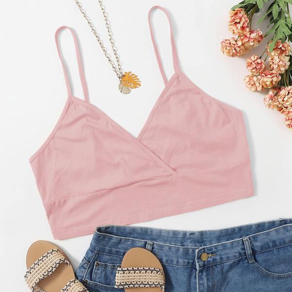 

Plus Surplice Neck Solid Crop Cami Top, Dusty pink