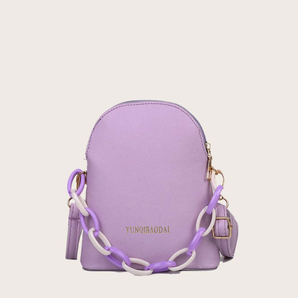 

Letter Graphic Chain Satchel Bag, Purple