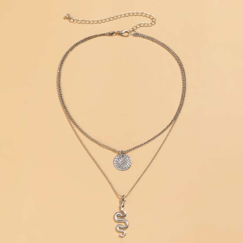 

Disc & Serpentine Layered Necklace, Silver