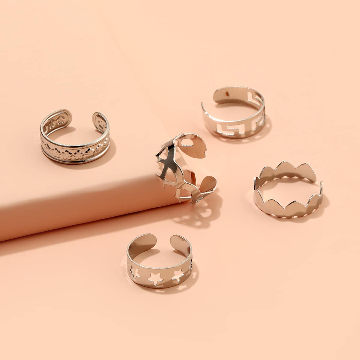 

5pcs Star & Heart Toe Ring, Silver