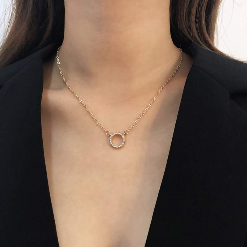 

Rhinestone Ring Pendant Necklace, Gold