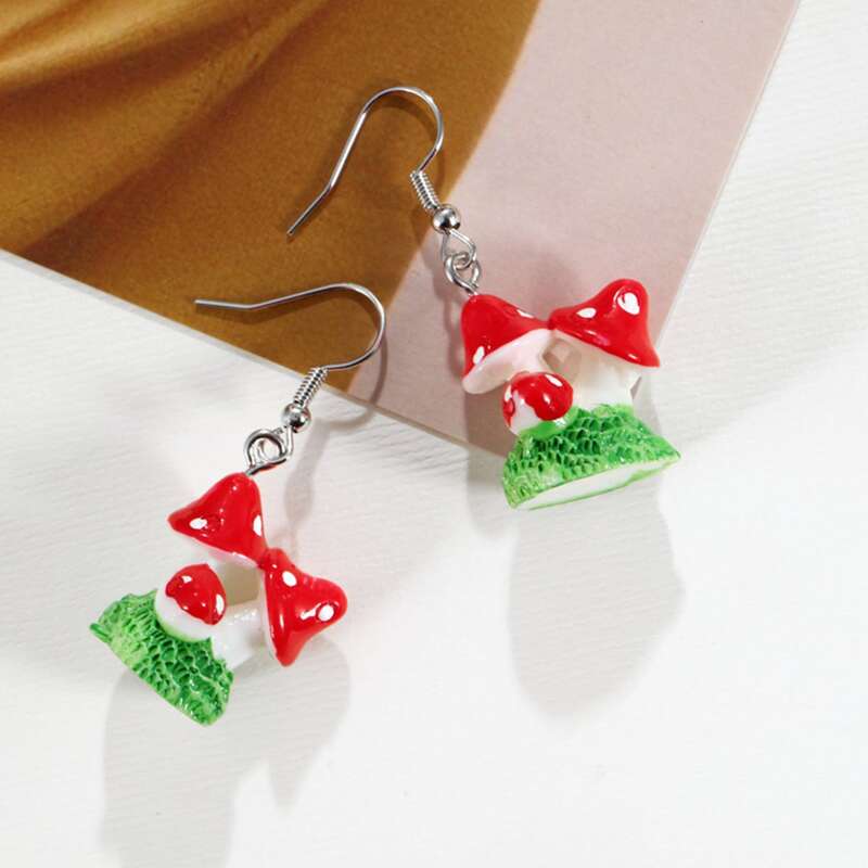 

Mushroom Drop Earrings, Red and white