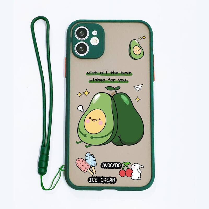

Cartoon Fruit Phone Case With Lanyard, Dark green