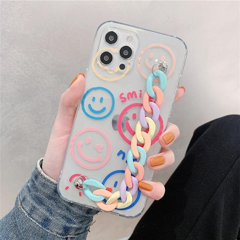

Cartoon Chain Hand Strap Phone Case, White