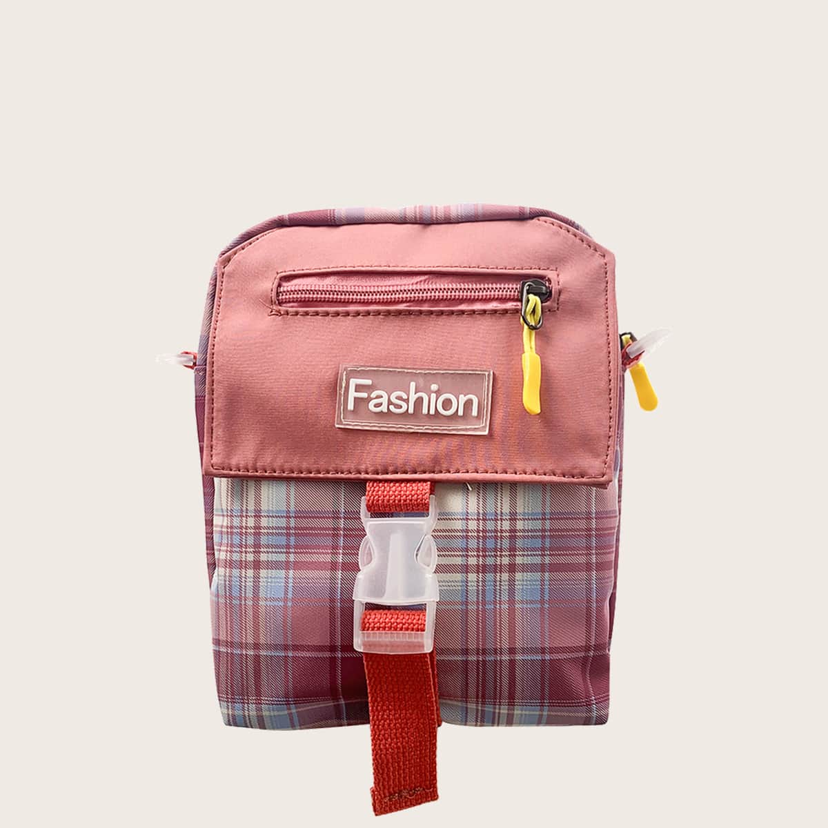 

Release Buckle Front Plaid Crossbody Bag, Red