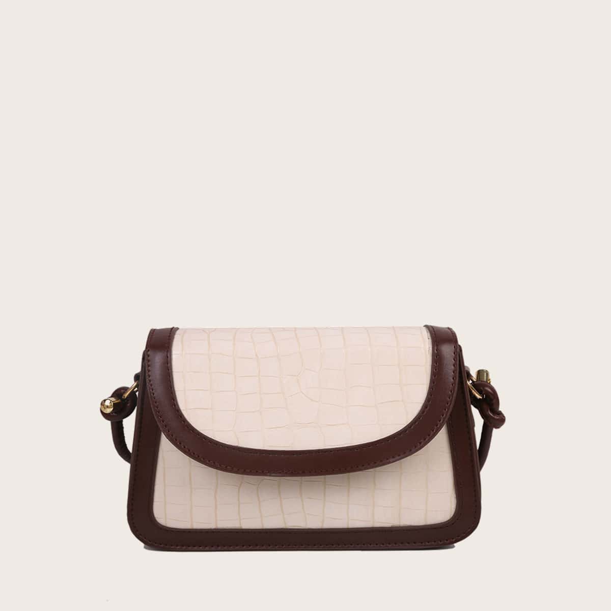 

Contrast Binding Croc Embossed Crossbody Bag, Brown