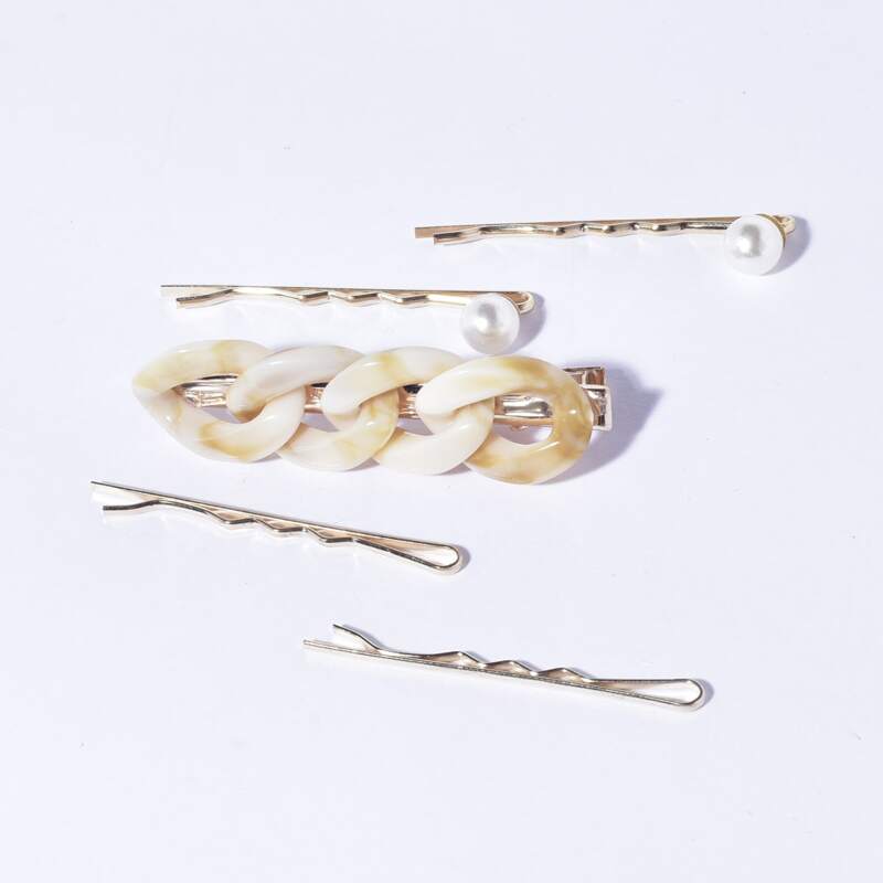 

5pcs Faux Pearl Decor Hair Clip, Multicolor