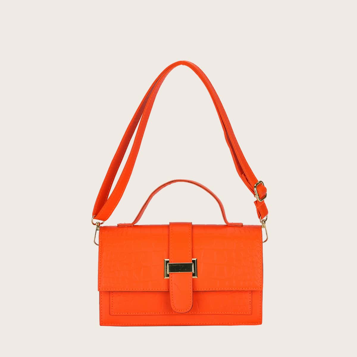 

Croc Embossed Top Handle Satchel Bag, Orange