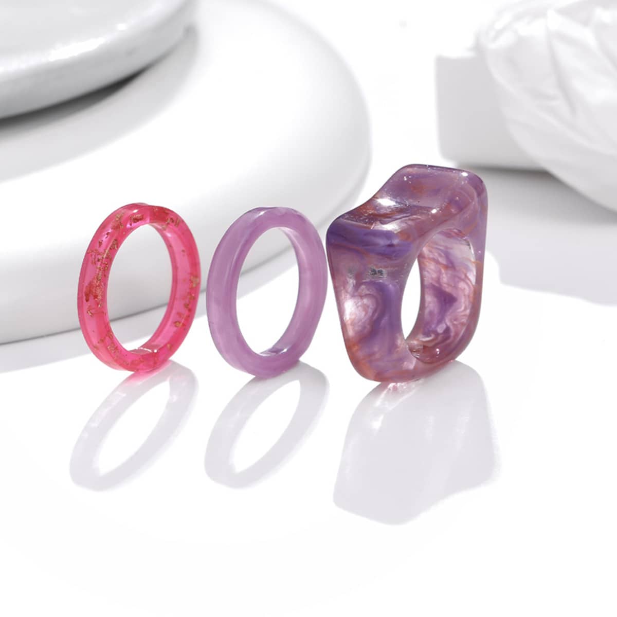 

3pcs Resin Ring, Multicolor