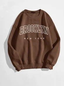 Letter Graphic Drop Shoulder Sweatshirt - Coffee Brown - View 1