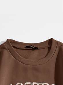 Letter Graphic Drop Shoulder Sweatshirt - Coffee Brown - View 3