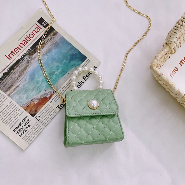 

Girls Mini Faux Pearl Decor Satchel Bag, Green