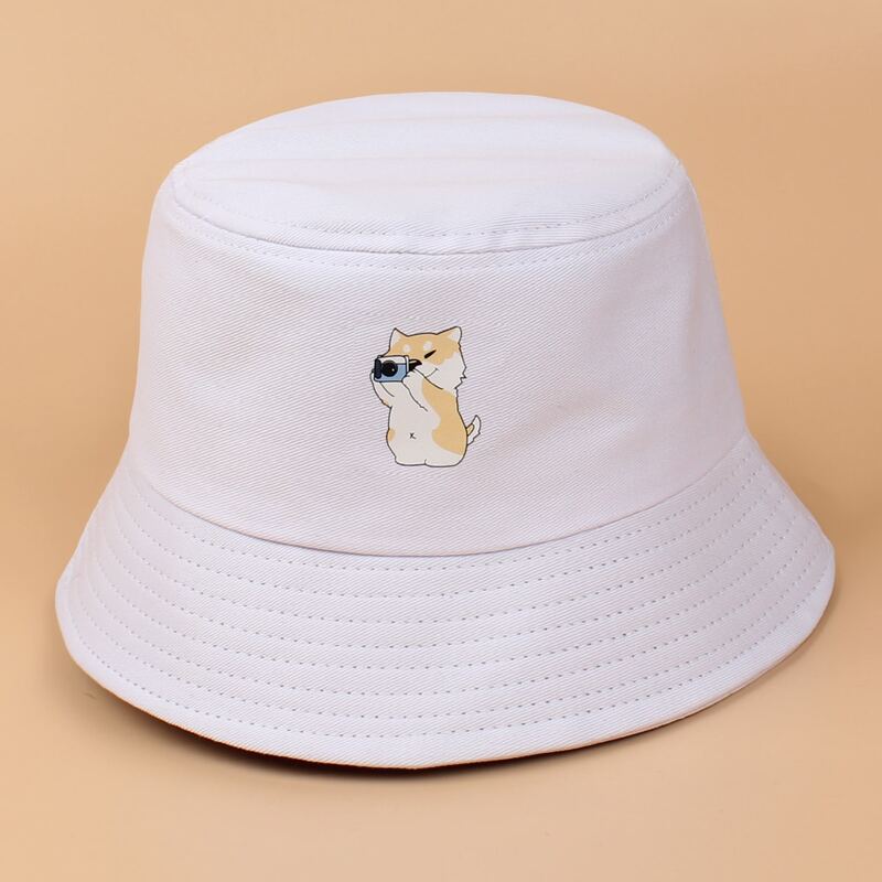 

Cartoon Dog Graphic Bucket Hat, White