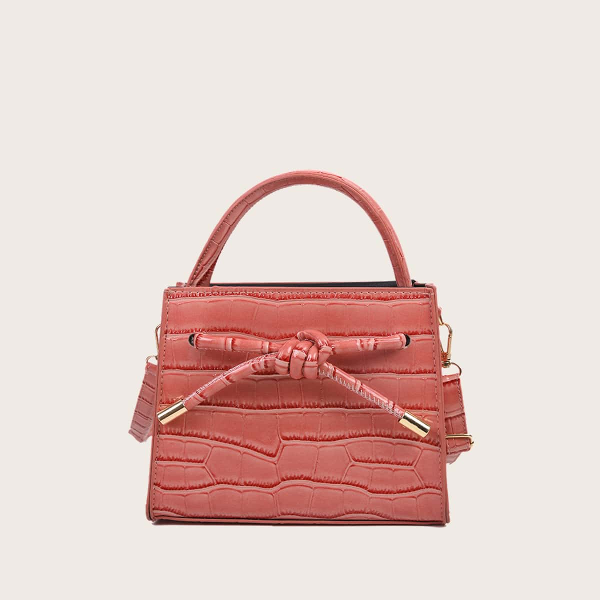 

Croc Embossed Top Handle Satchel Bag, Pink
