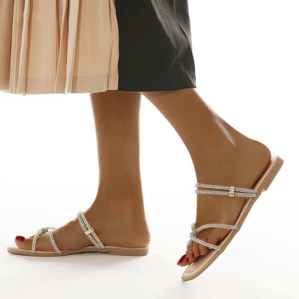 

Rhinestone Decor Two Way Wear Sandals, Beige
