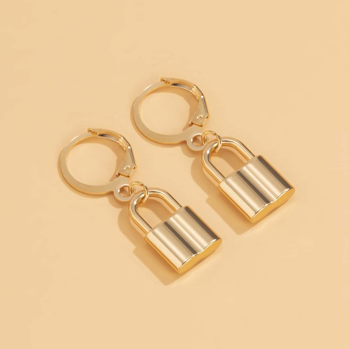

Lock Drop Earrings, Gold
