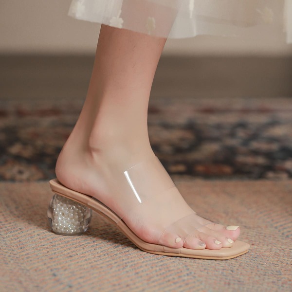 

Clear Faux Pearl Decor Sandal Mules