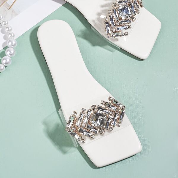 

Rhinestone Decor Slide Sandals, Clear