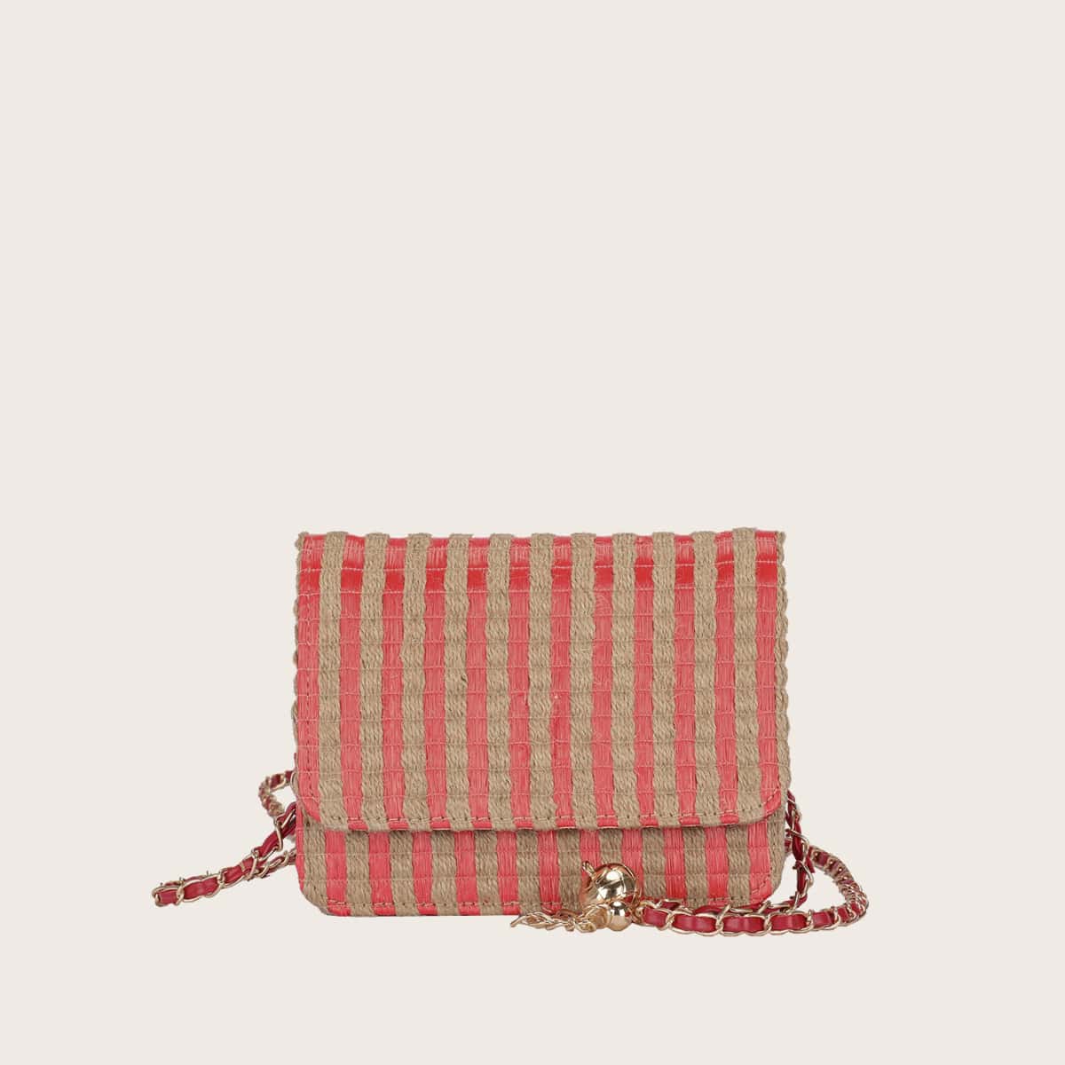 

Striped Straw Crossbody Bag, Orange