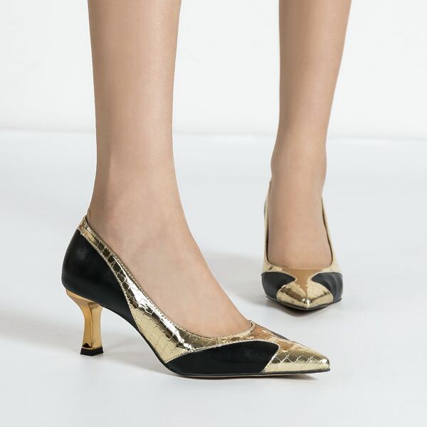

Two Tone Croc Embossed Court Pumps, Multicolor