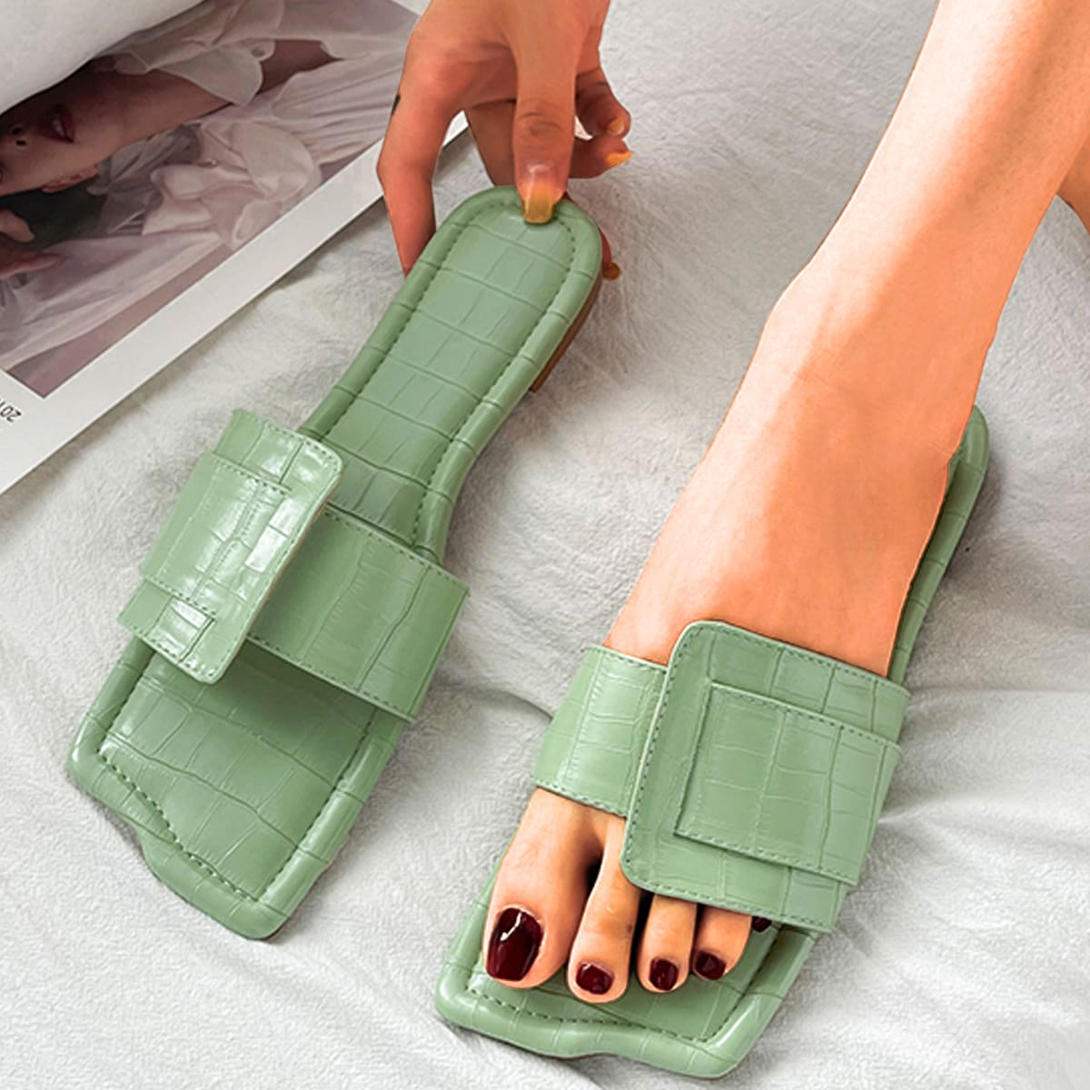 

Croc Embossed Slide Sandals, Green