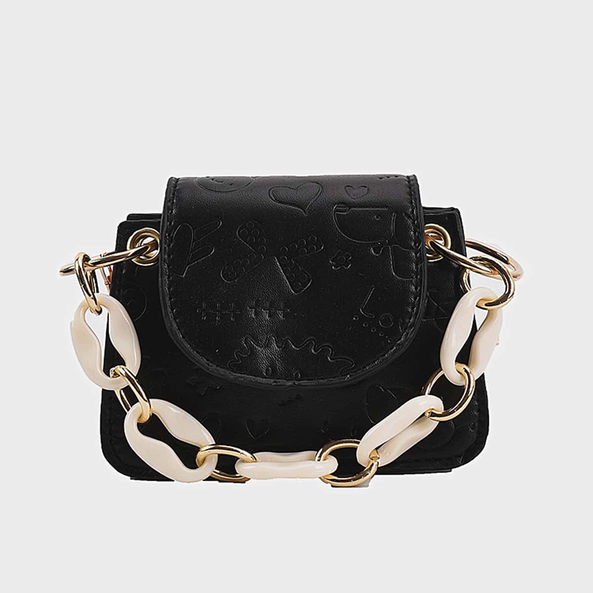 

Mini Chain Satchel Bag, Black