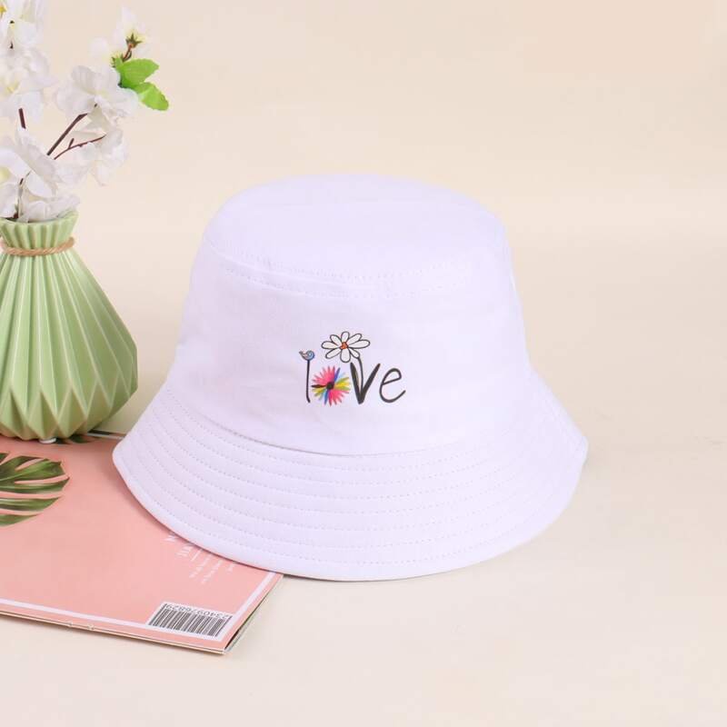 

Flower Pattern Bucket Hat, White