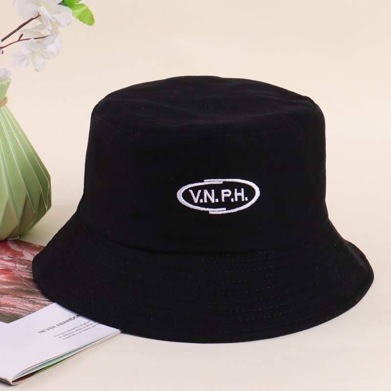 

Letter Embroidered Bucket Hat, Black
