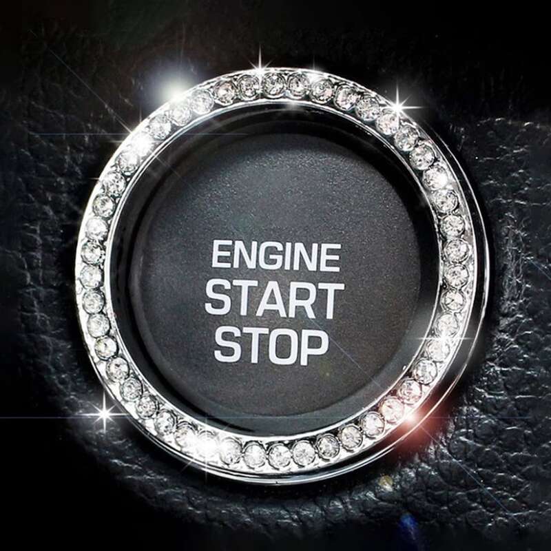 

Car One-button Start Rhinestone Decorative Ring, Silver