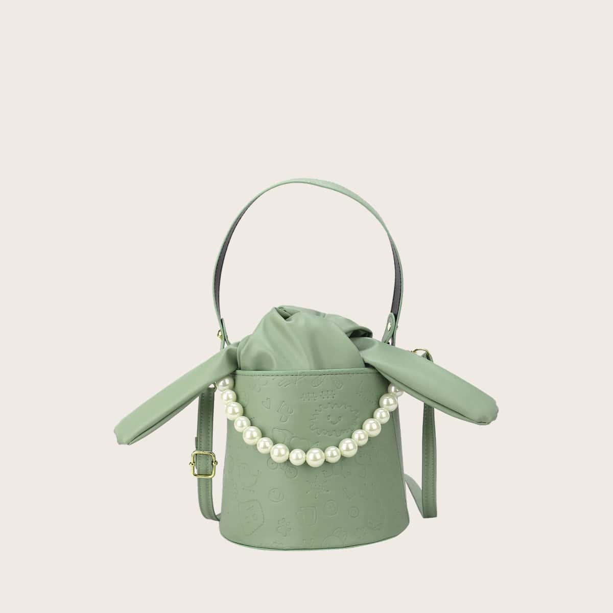 

Faux Pearl Decor Bucket Bag, Green