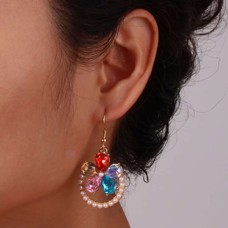 Rhinestone Drop Earrings, Multicolor