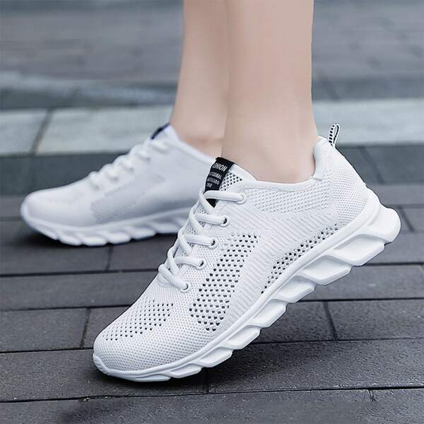 

Lightweight Knit Panel Running Shoes, White