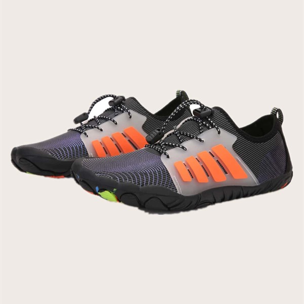 

Men Striped Pattern Drawstring Design Water Shoes, Black