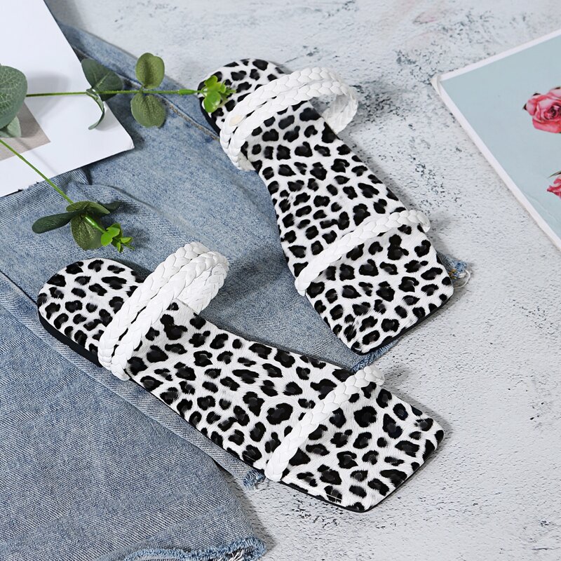 

Braided Strap Slide Sandals, White