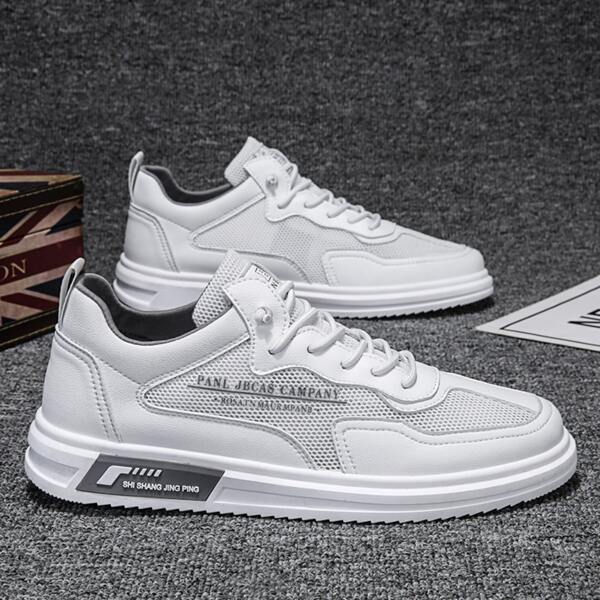 

Men Letter Graphic Mesh Panel Skate Shoes, White