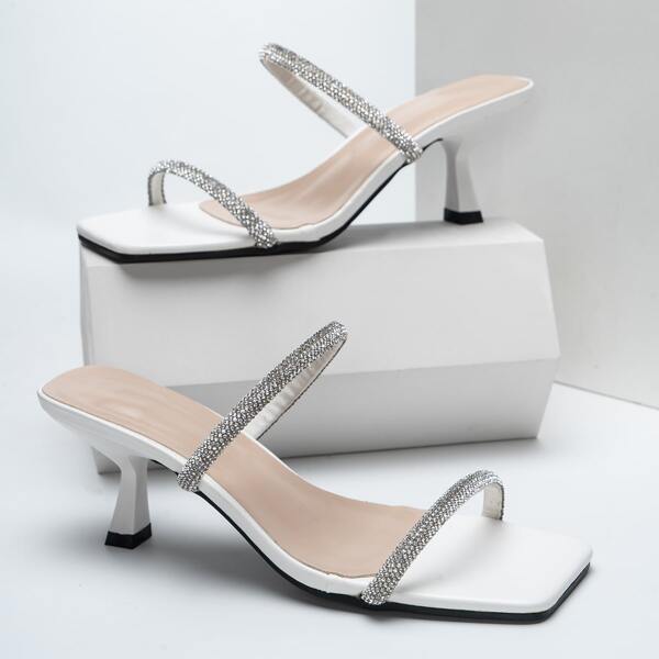 

Rhinestone Decor Sandal Mules, White