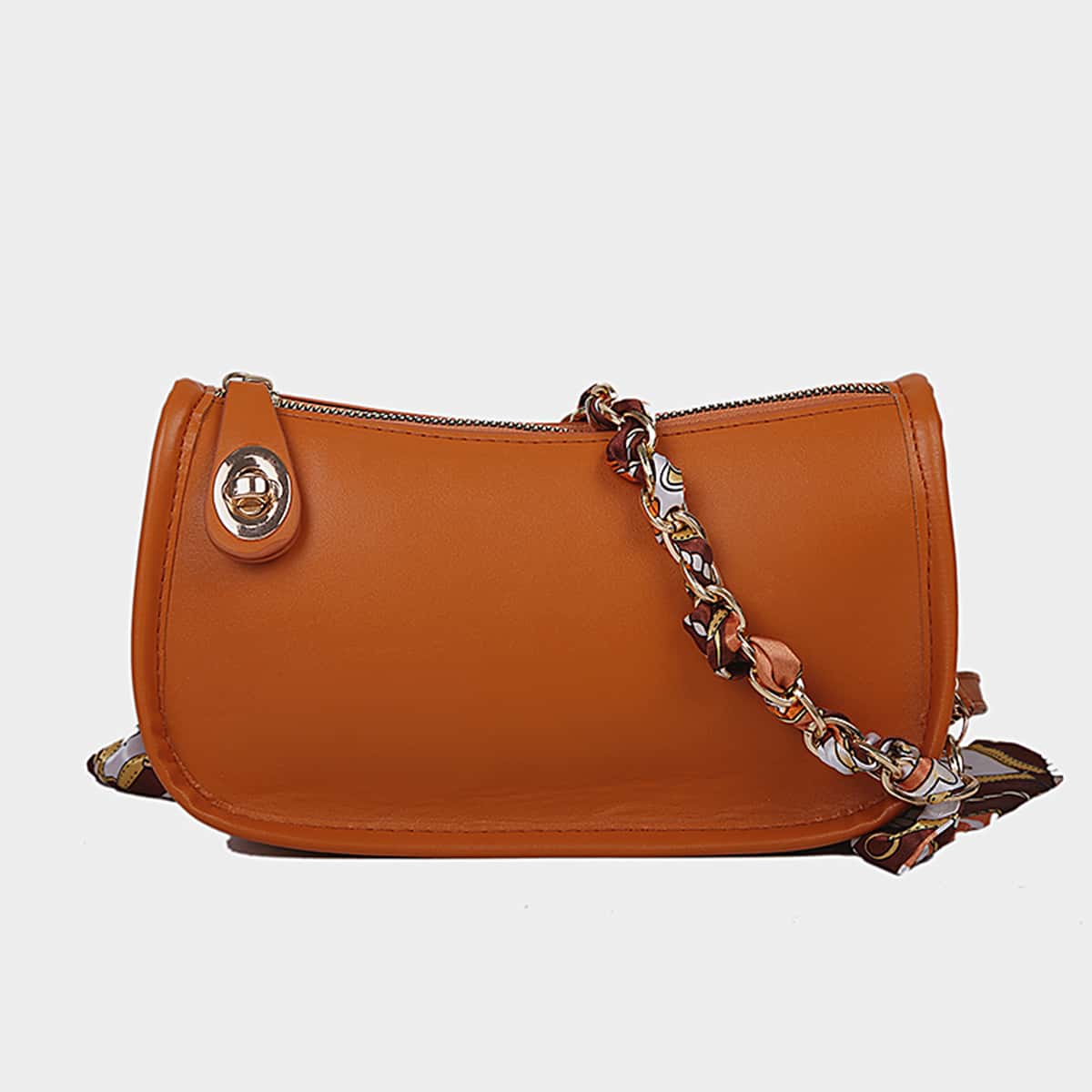 

Twilly Scarf Decor Chain Baguette Bag, Brown