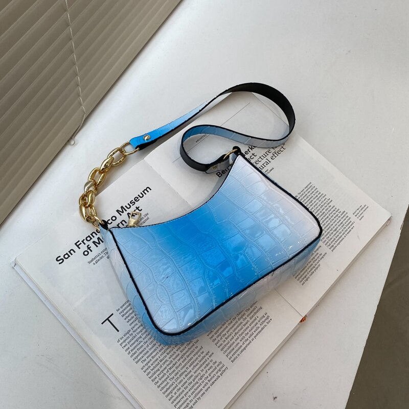 

Ombre Croc Embossed Shoulder Bag, Blue