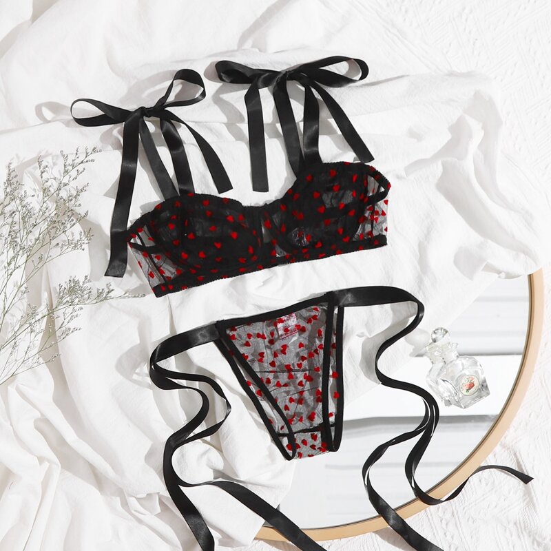 

Heart Tie Side Lingerie Set, Black