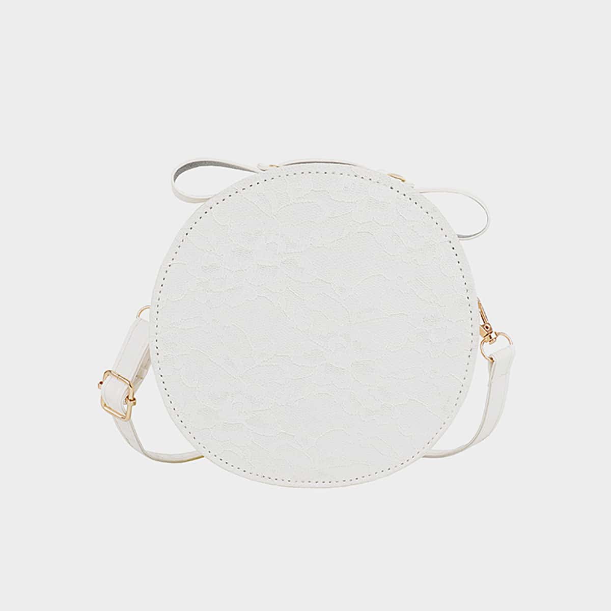 

Mini Floral Lace Circle Bag, White