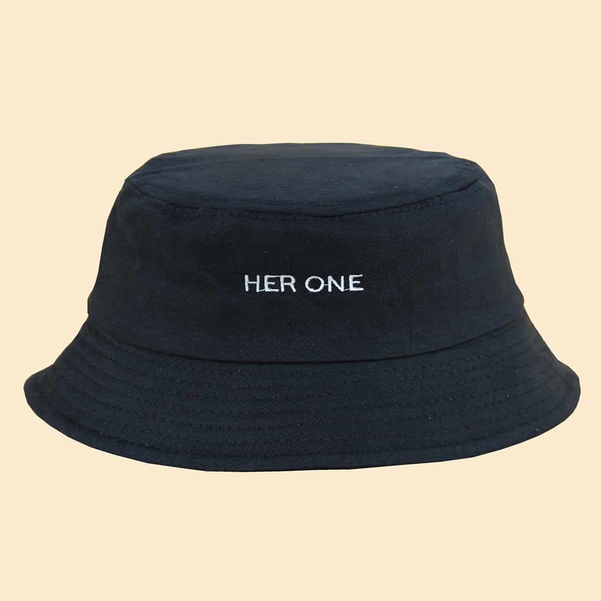 

Letter Graphic Embroidery Bucket Hat, Black