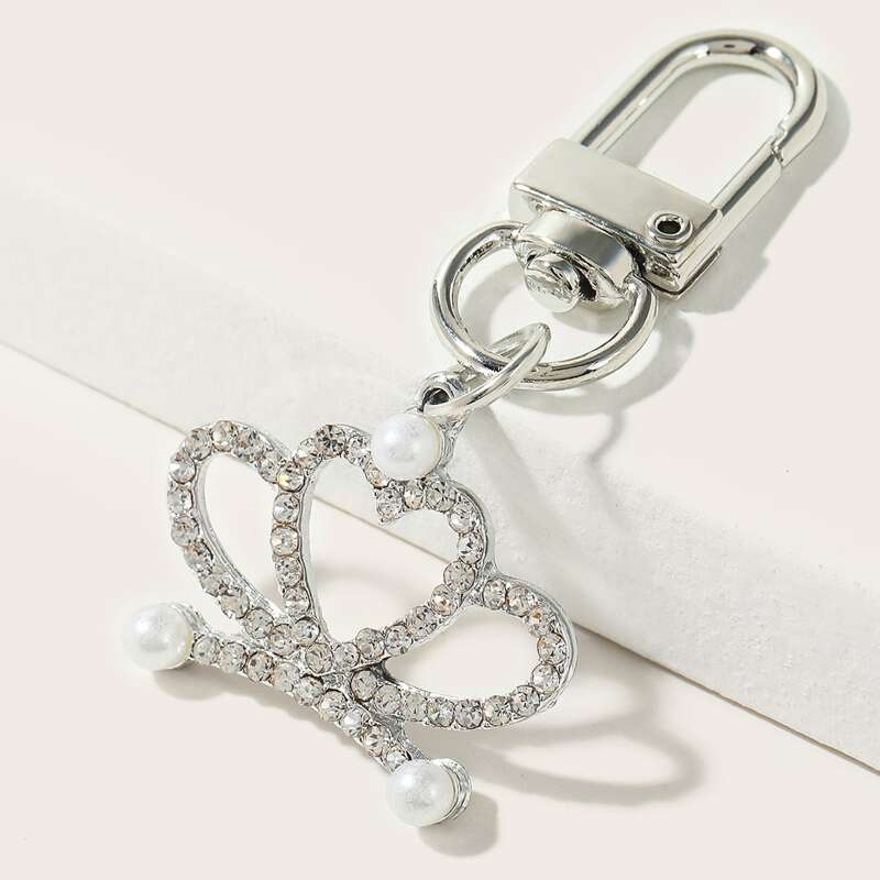 

Rhinestone Crown Decor Bag Charm, White